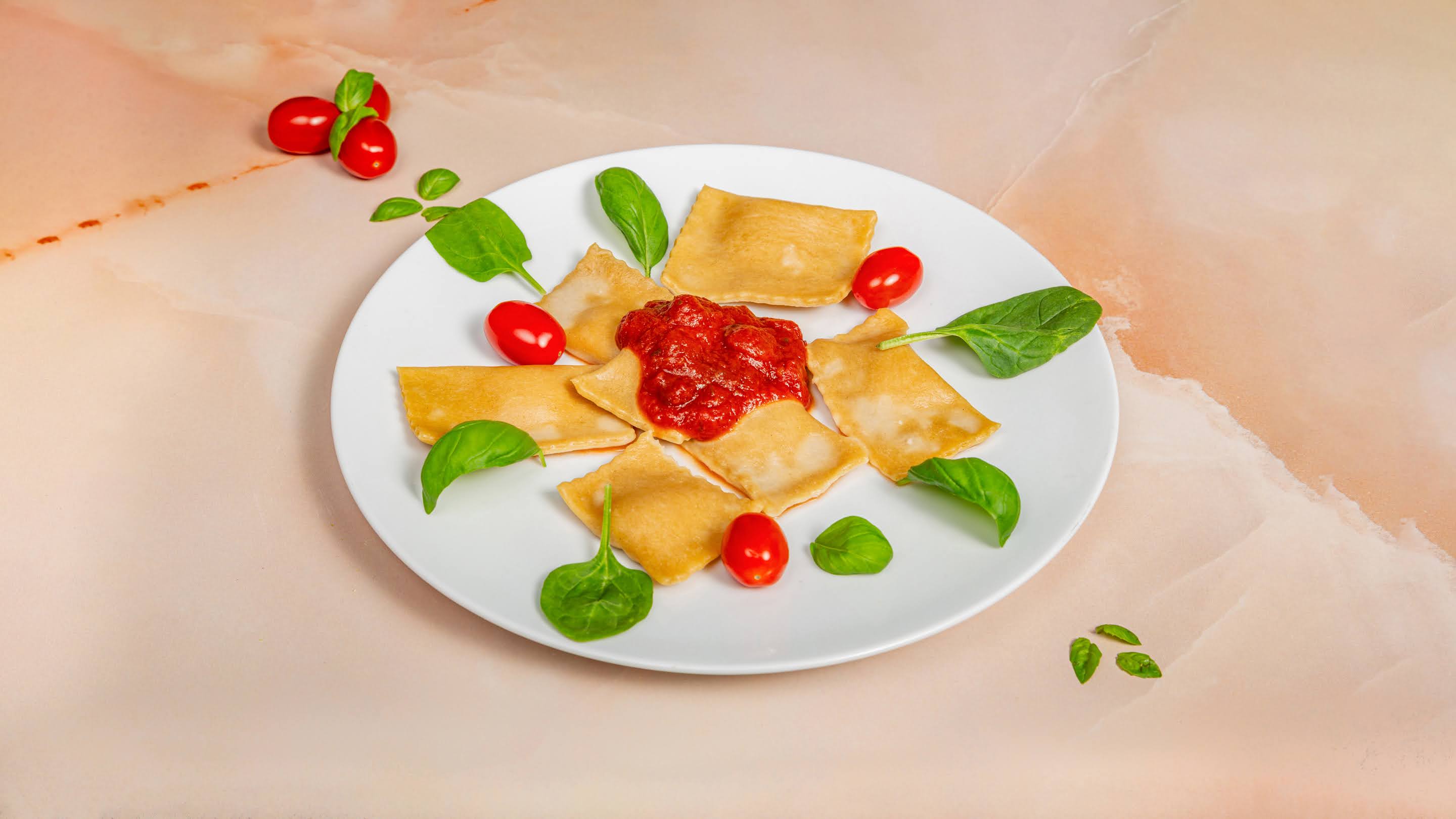 Spinach, Feta & Sun-Dried Tomato Ravioli with Tomato & Basil Sauce